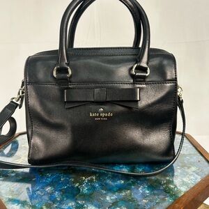 Kate Spade Black Leather Bow Satchel Handbag – Designer Purse